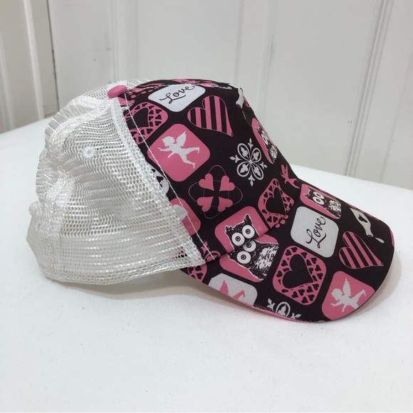 Hooters Rare Mesh Trucker Pink Brown Aol Heart Cupid Snap Back Adjustable Hat - Picture 3 of 13
